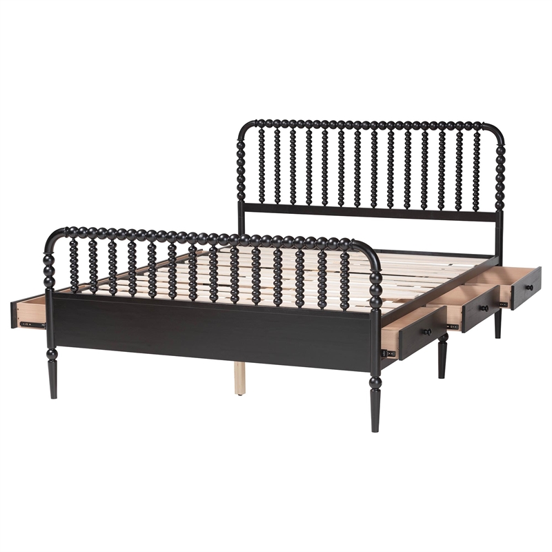 Baxton Studio Lucera 6-Drawer Platform Bed with Bobbin Frame Full Black
