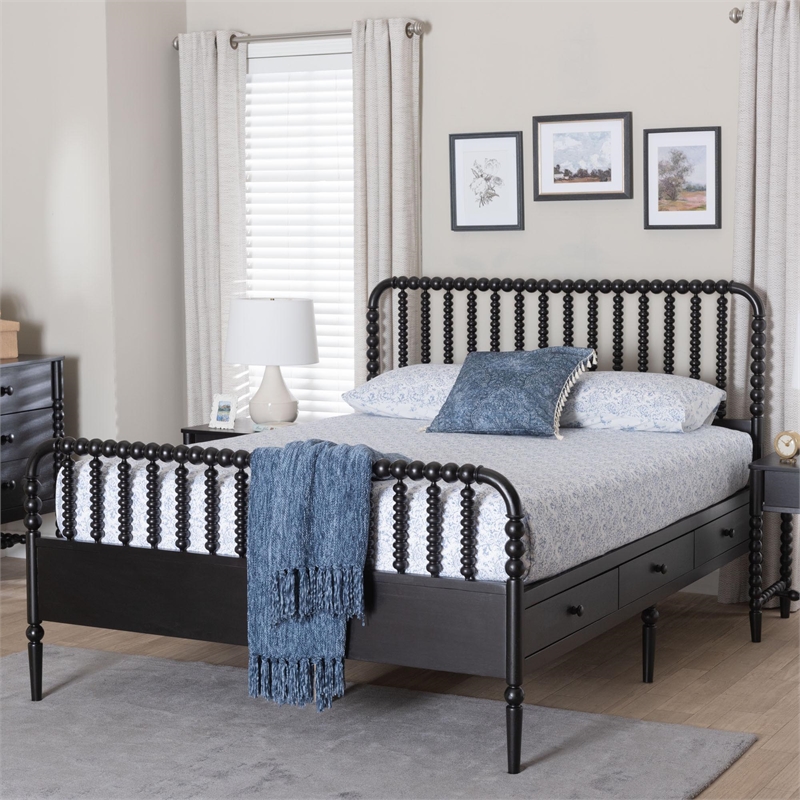 Baxton Studio Lucera 6-Drawer Platform Bed with Bobbin Frame Full Black