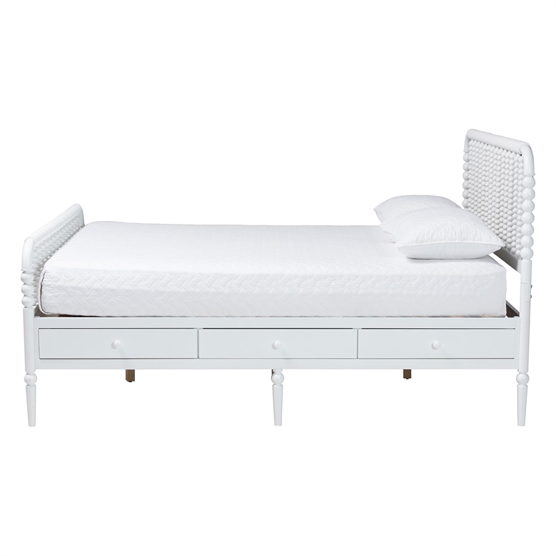 Baxton Studio Lucera 6-Drawer Platform Bed with Bobbin Frame Queen White
