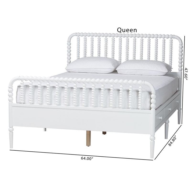Baxton Studio Lucera 6-Drawer Platform Bed with Bobbin Frame Queen White
