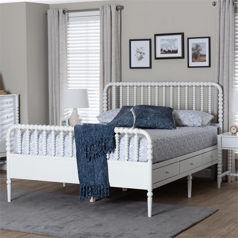 Baxton Studio Lucera 6-Drawer Platform Bed with Bobbin Frame Queen White