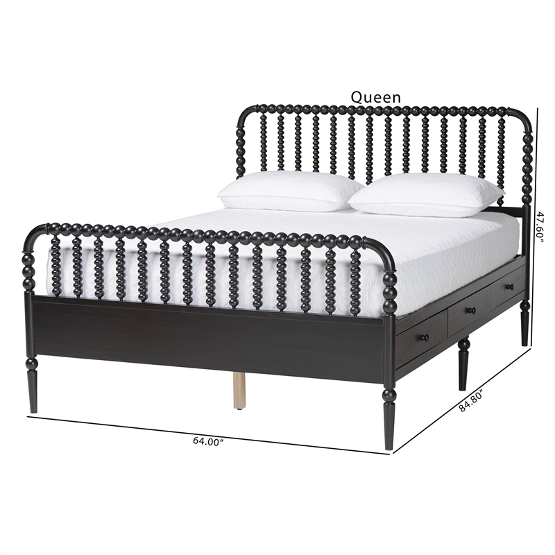 Baxton Studio Lucera 6-Drawer Platform Bed with Bobbin Frame Queen Black