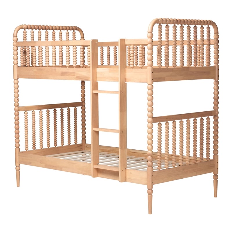 Baxton Studio Lucera Bobbin Bunk Bed with Ladder Beech Brown