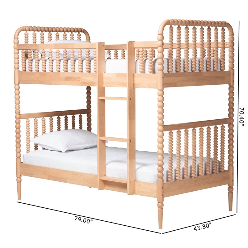 Baxton Studio Lucera Bobbin Bunk Bed with Ladder Beech Brown
