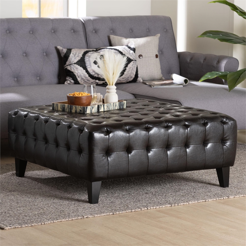 Pemberly Square Ottoman in Dark Brown