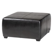 Square Leather Ottoman Footstool in Black