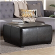Square Leather Ottoman Footstool in Black