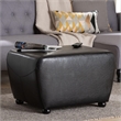 Baxton Studio Black Full Leather Ottoman with Rounded Sides
