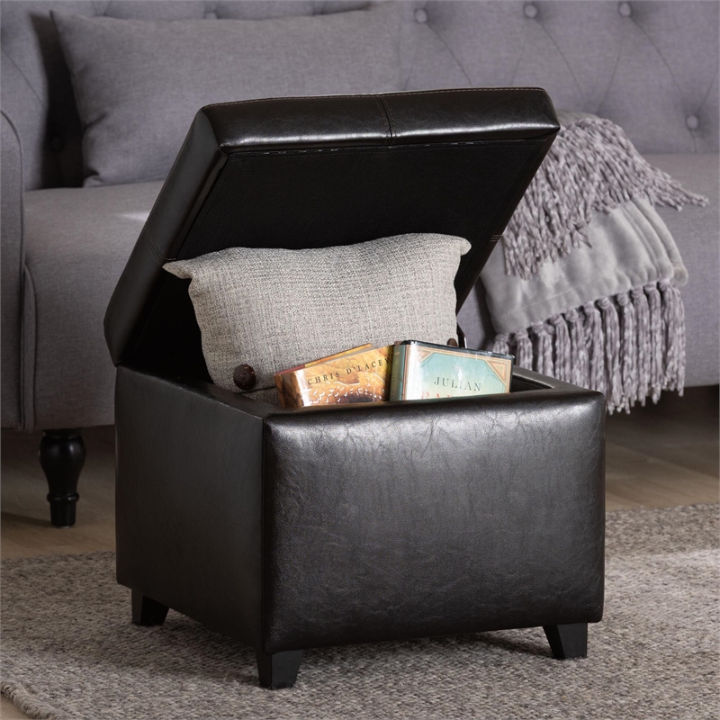 Storage Cube Ottoman in Dark Brown