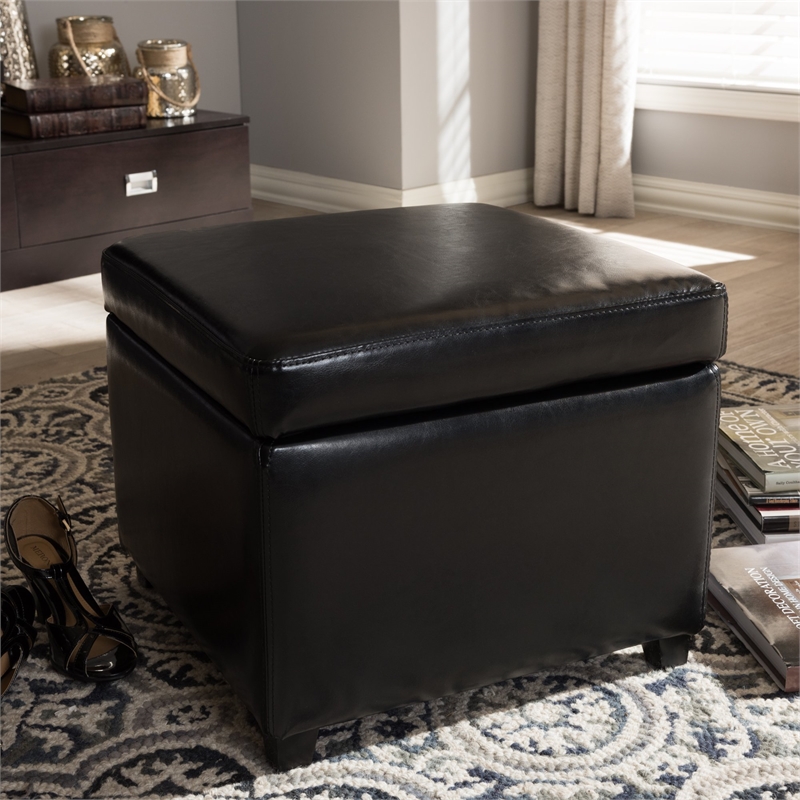 Small Storage Cube Ottoman in Black