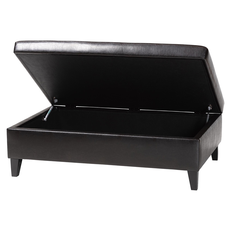 Baxton Studio Sandusky Leather Storage Cocktail Ottoman in Dark Brown
