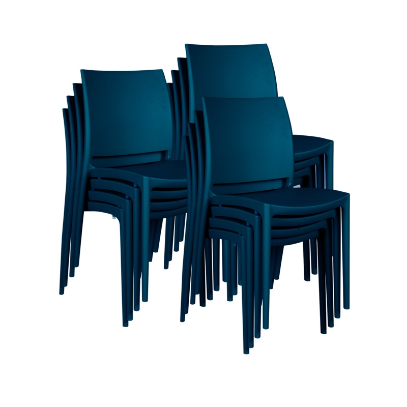 Niche Terrace Plastic Indoor/Outdoor Stacking Chair -12 Pack - Coastal Navy