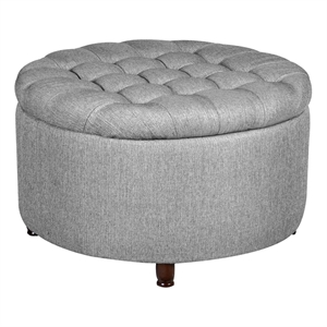 Niche Knight 28&quot Large Round Pintucked Storage Ottoman - Gray