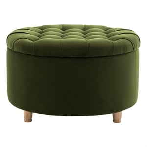 Niche Knight 28&quot Large Round Pintucked Storage Ottoman - Emerald Green