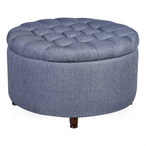 Niche Knight 28&quot Large Round Pintucked Storage Ottoman - Powder Blue