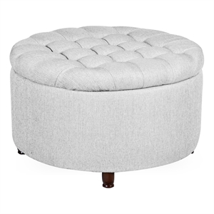 Niche Knight 28&quot Large Round Pintucked Storage Ottoman - White