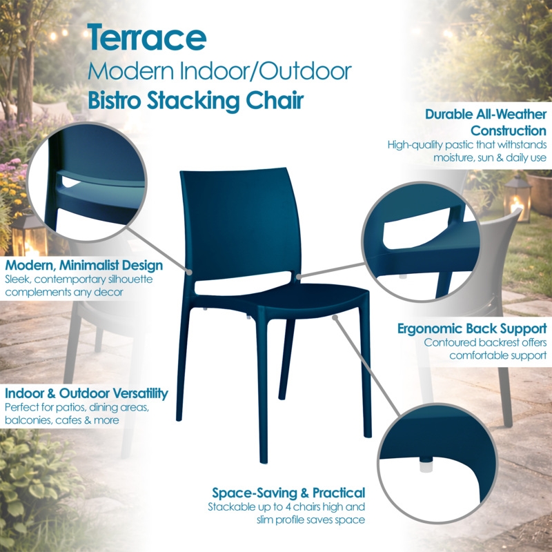 Niche Terrace Plastic Indoor/Outdoor Stacking Chair - 4 Pack - Coastal Navy