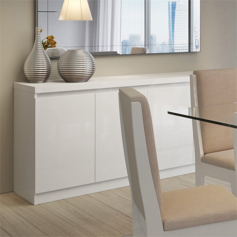 Manhattan Comfort Viennese 6-Shelf Wood Buffet Table in White Gloss