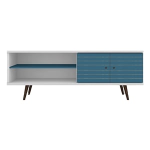 Manhattan Comfort Liberty Wood TV Stand for TVs up to 60&quot in White/Aqua Blue