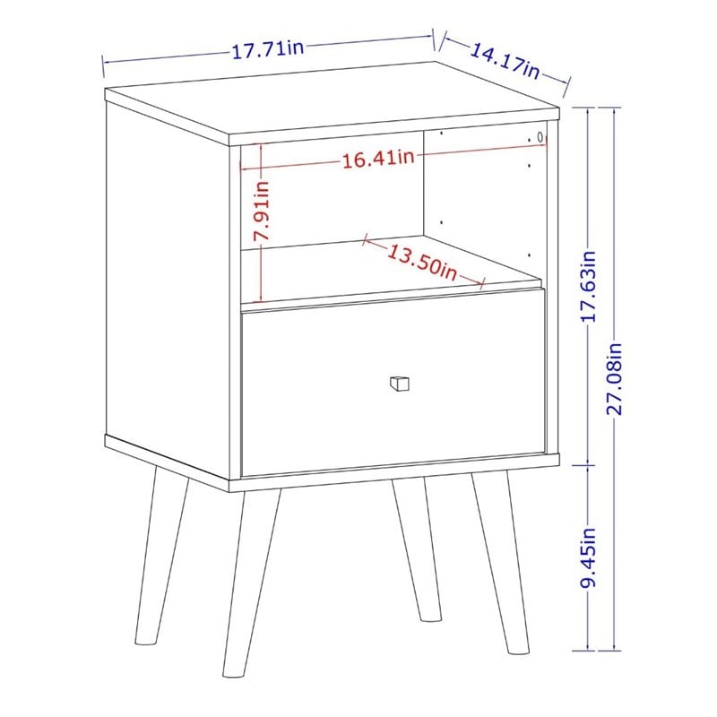 Manhattan Comfort Liberty 1-Drawer Solid Wood End Table in White/Aqua Blue