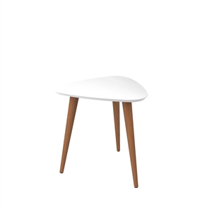 Manhattan Comfort Utopia Triangle Solid Wood End Table in White Gloss/Brown