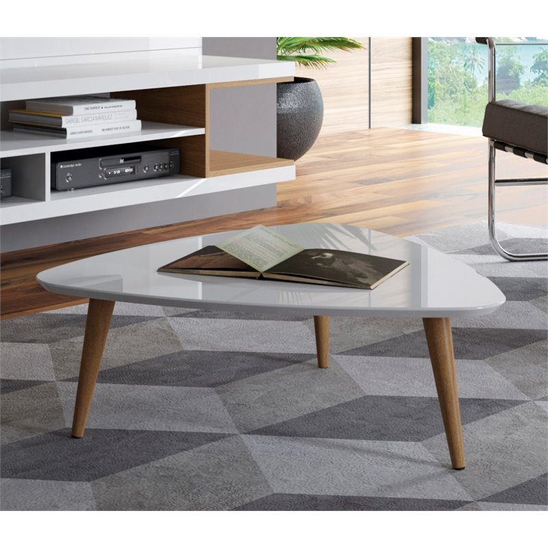 Manhattan Comfort Utopia Triangle Wood Coffee Table in White Gloss