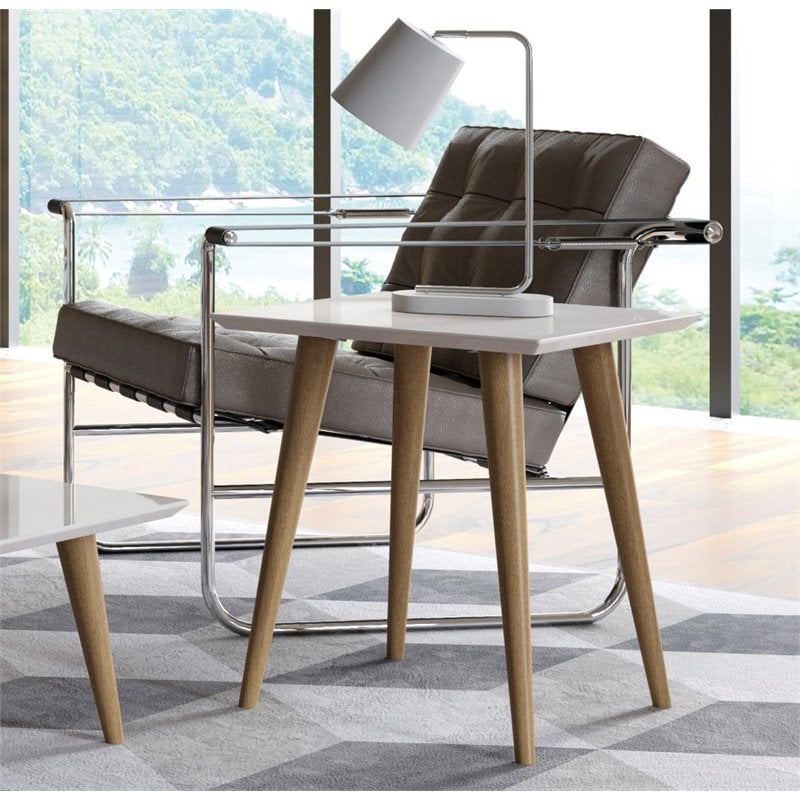 Manhattan Comfort Utopia Square Solid Wood End Table in Off White