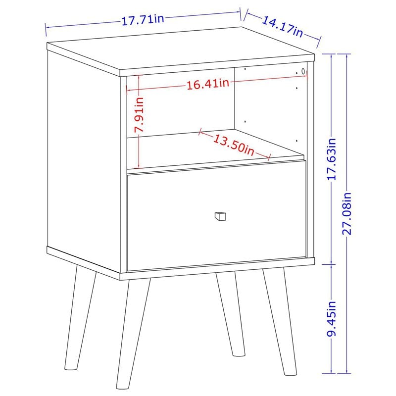 Manhattan Comfort Liberty 1-Drawer Wood Nightstand in White & 3D Prints