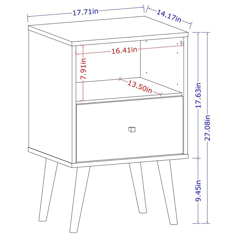 Manhattan Comfort Liberty 1-Drawer Wood Nightstand 1.0 in Black