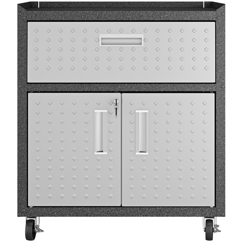 Manhattan Comfort Fortress 1-Drawer Metal Mobile Garage Cabinet in Gray