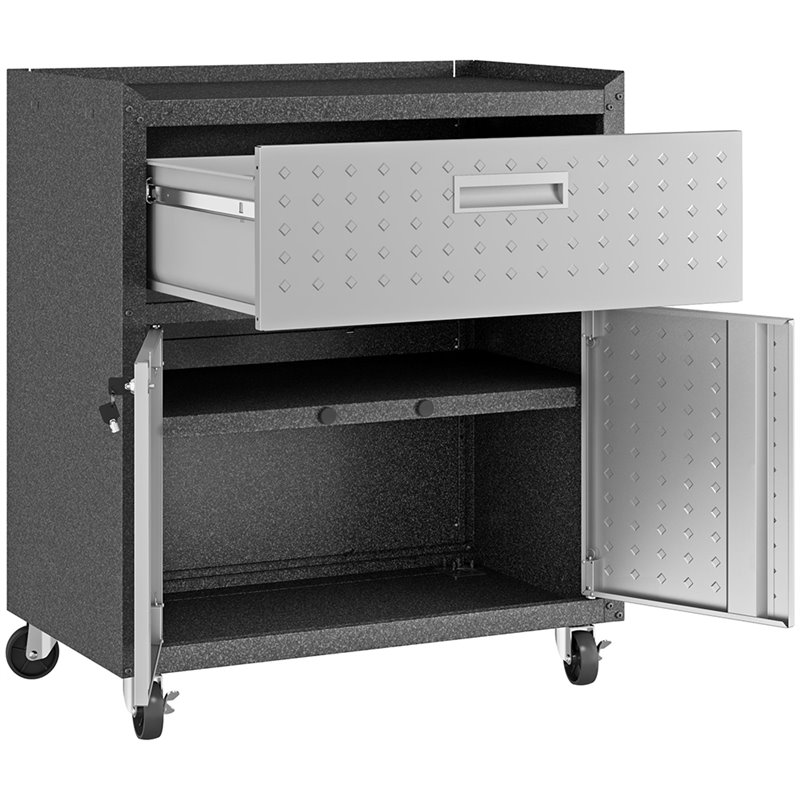 Manhattan Comfort Fortress 1-Drawer Metal Mobile Garage Cabinet in Gray