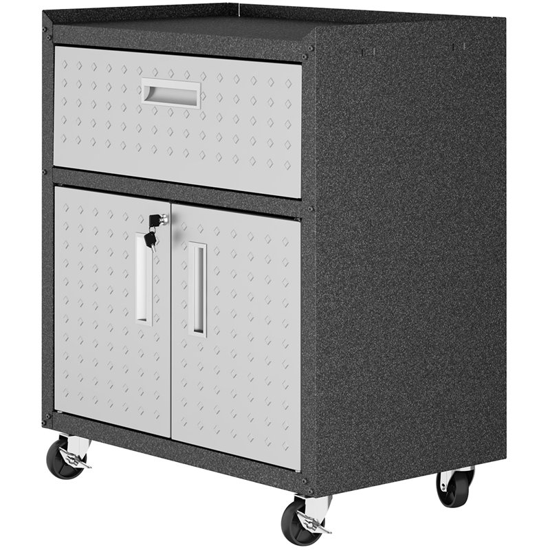 Manhattan Comfort Fortress 1-Drawer Metal Mobile Garage Cabinet in Gray
