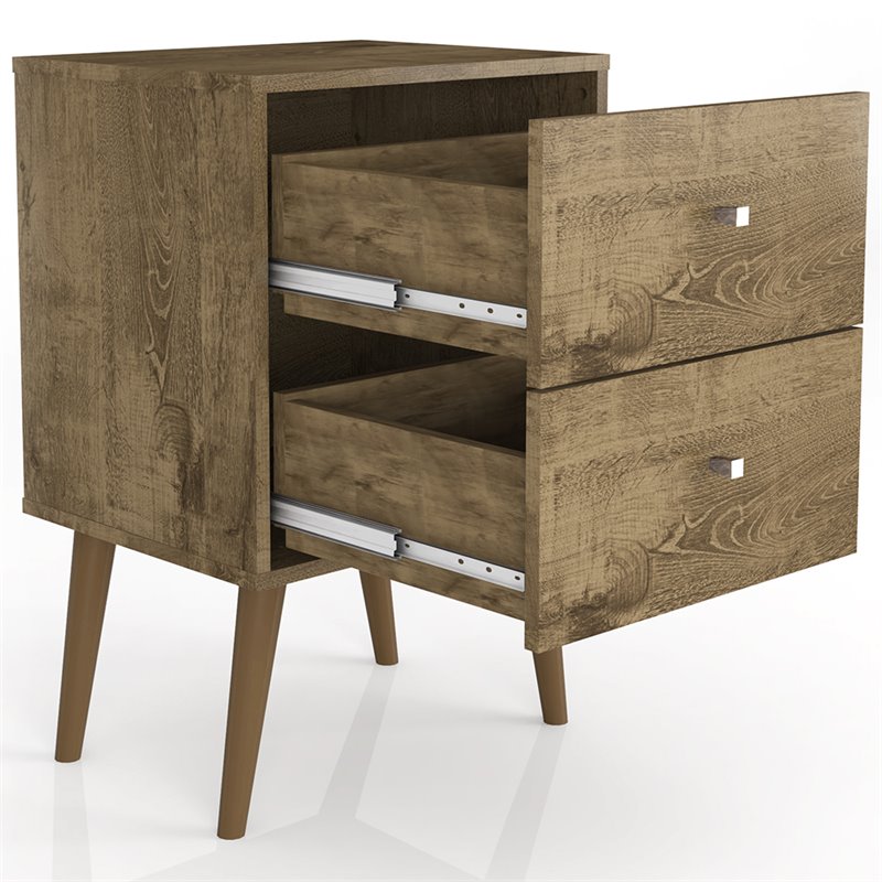 Manhattan Comfort Liberty 2-Drawer Wood Nightstand 2.0 in Rustic Brown
