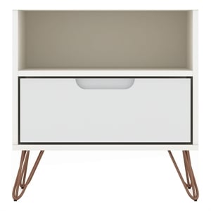 Manhattan Comfort Rockefeller 1-Drawer Engineered Wood Nightstand in White