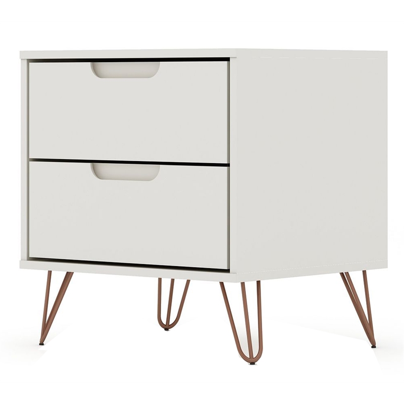 Manhattan Comfort Rockefeller 2-Drawer Wood Nightstand in Off White