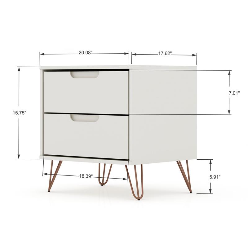 Manhattan Comfort Rockefeller 2-Drawer Wood Nightstand in Off White