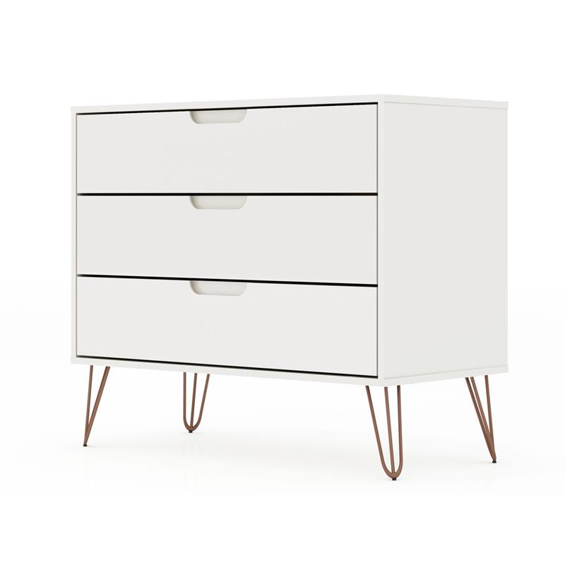 Manhattan Comfort Rockefeller 3-Drawer Wood Dresser in White
