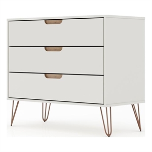 Manhattan Comfort Rockefeller 3-Drawer Wood Dresser in Off White/Natural