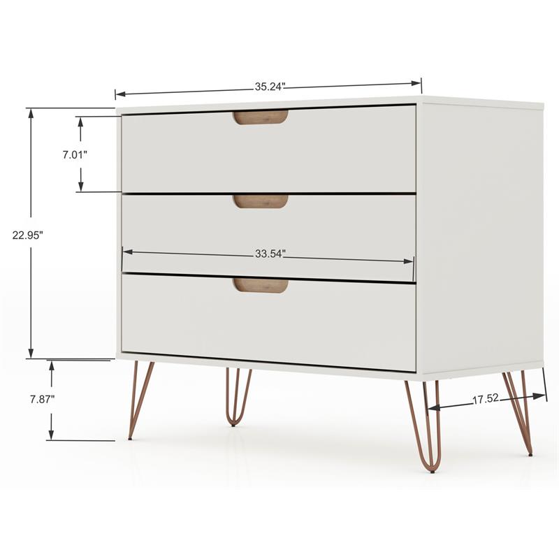 Manhattan Comfort Rockefeller Wood Dresser and Nightstand in Off White/Natural