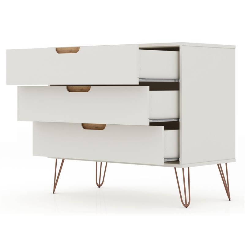 Manhattan Comfort Rockefeller Wood Dresser and Nightstand in Off White/Natural