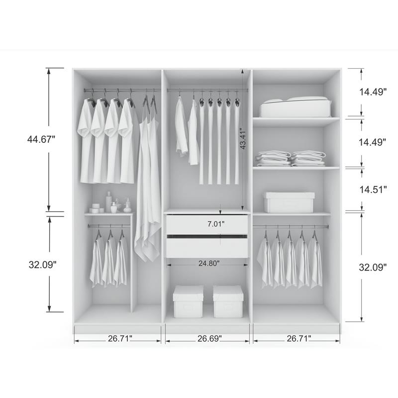 Manhattan Comfort Gramercy 3-Sectional Wood Wardrobe Armoire Closet in White