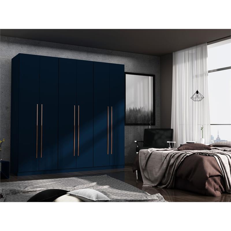 Manhattan Comfort Gramercy 3-Sectional Wood Wardrobe Armoire Closet in Blue