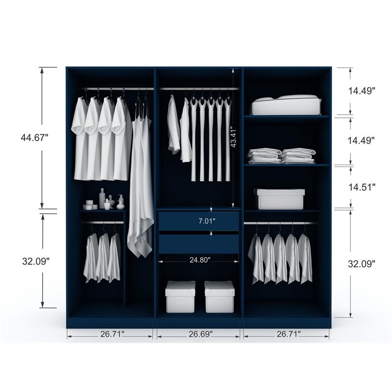 Manhattan Comfort Gramercy 3-Sectional Wood Wardrobe Armoire Closet in Blue