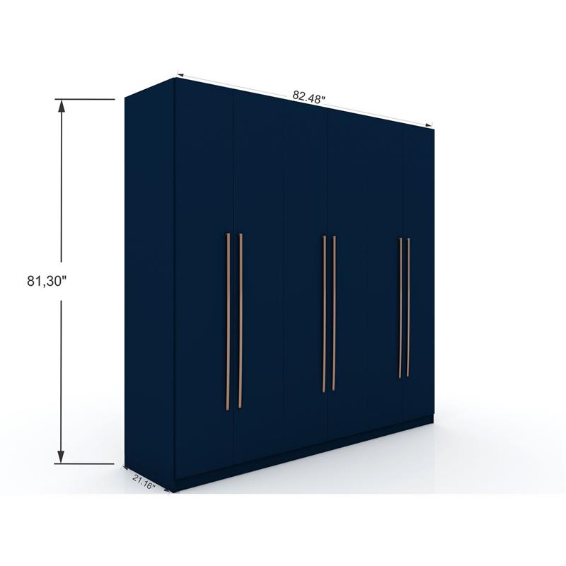 Manhattan Comfort Gramercy 3-Sectional Wood Wardrobe Armoire Closet in Blue