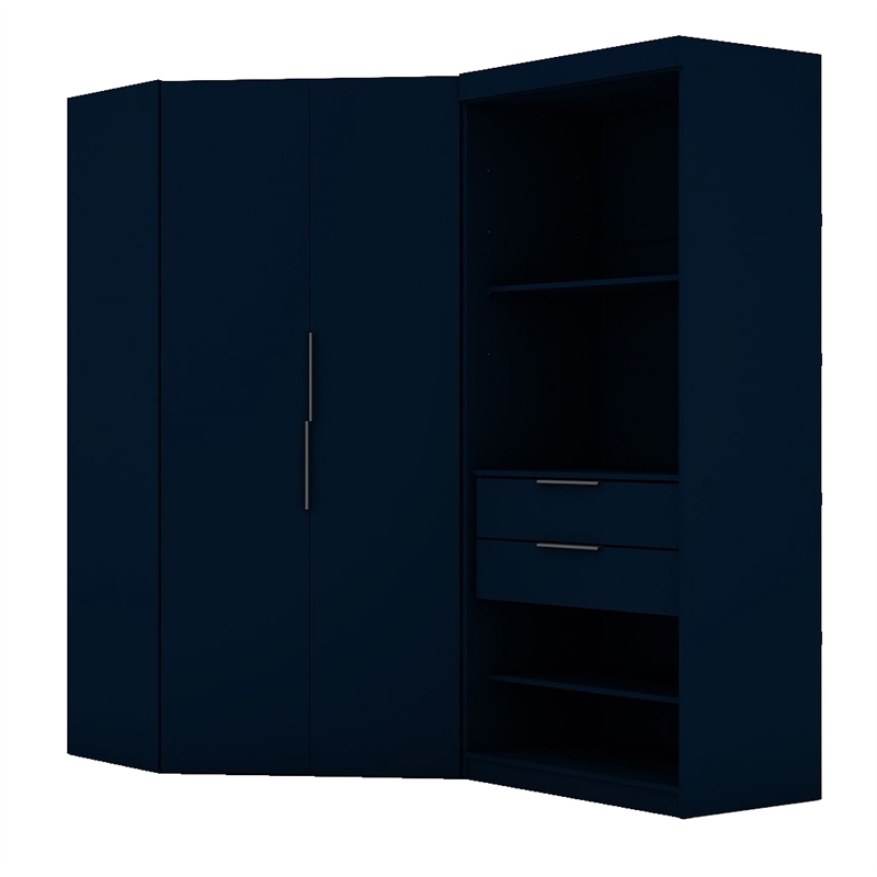 Manhattan Comfort Mulberry 2-Piece Wood Open Corner Closet Set in Midnight Blue