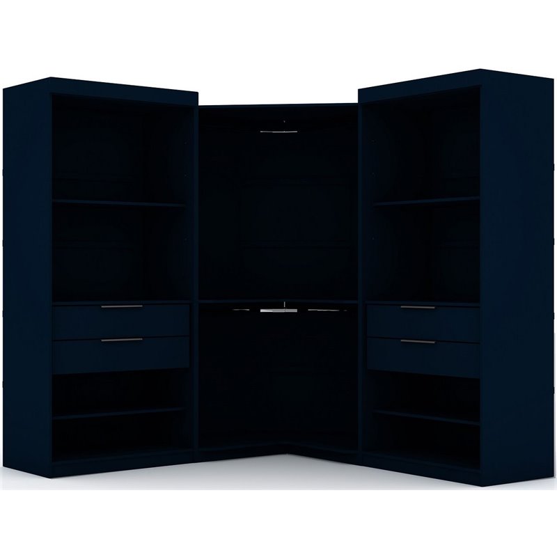 Manhattan Comfort Mulberry 3-Pc Wood Open Sectional Corner Closet Set in Blue