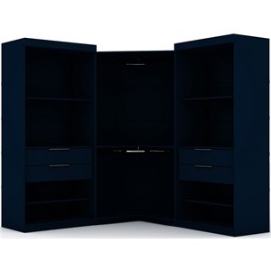 Manhattan Comfort Mulberry 3-Pc Wood Open Sectional Corner Closet Set in Blue