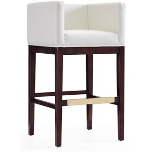 Manhattan Comfort Kingsley 30&quot Faux Leather Barstool in Ivory/Dark Walnut