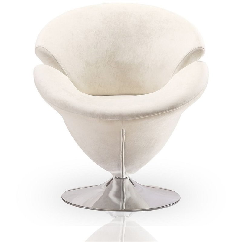 Manhattan Comfort Tulip Velvet Swivel Accent Chair in White/Chrome