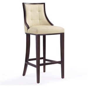 Manhattan Comfort Fifth 31.5&quot Faux Leather Barstool in Cream/Walnut